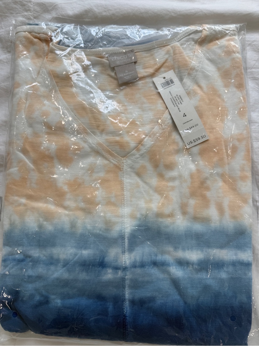 Chico's V-Neck Tie-Dye Women Jeans Top - Peach & Blue